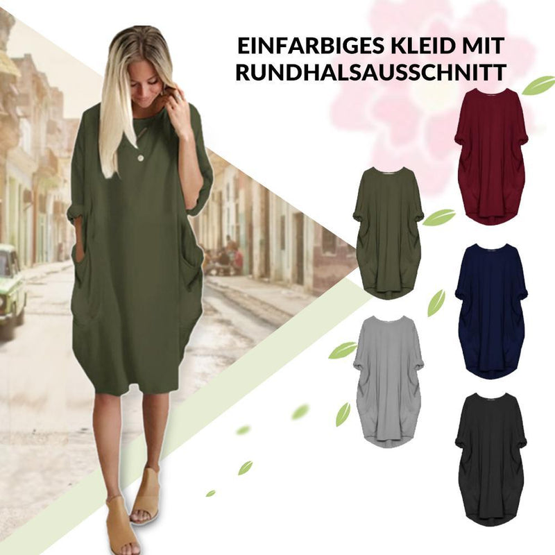 Einfarbiges Kleid mit Rundhalsausschnitt