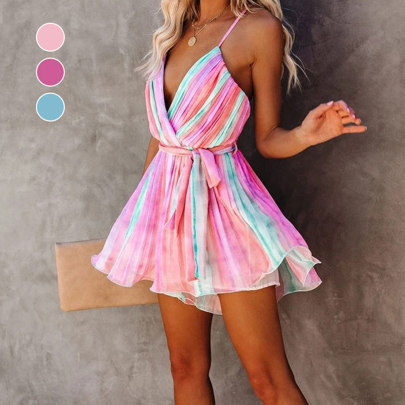 Plissiertes regenbogenfarbenes Damenkleid