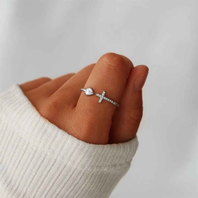 Kreuz & Herz Verstellbarer Ring
