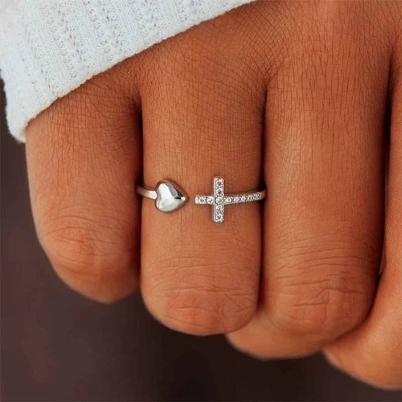 Kreuz & Herz Verstellbarer Ring