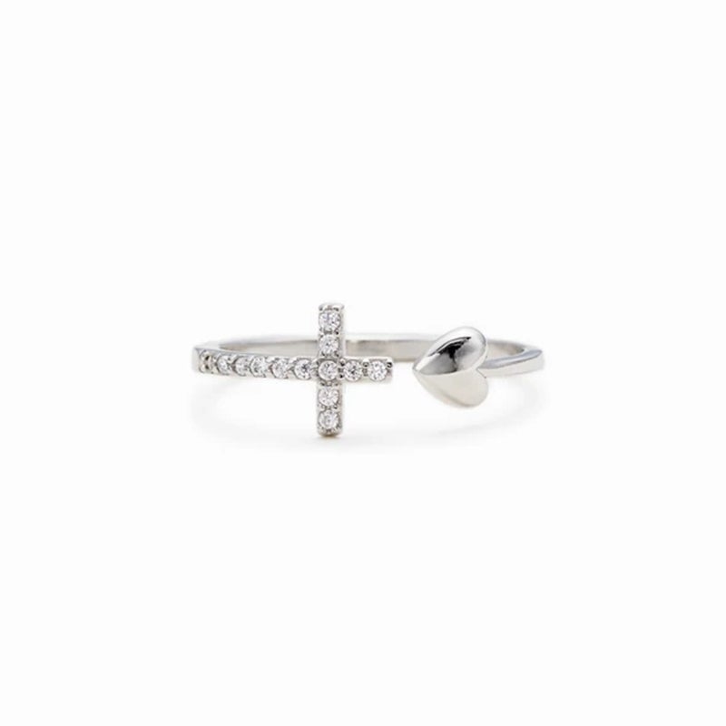 Kreuz & Herz Verstellbarer Ring