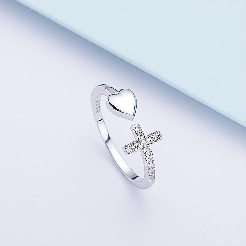 Kreuz & Herz Verstellbarer Ring
