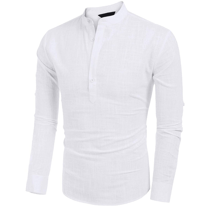Herren Baumwoll-Leinen-Hemd Lange Ärmel Hippie-lässig Strand T-Shirt