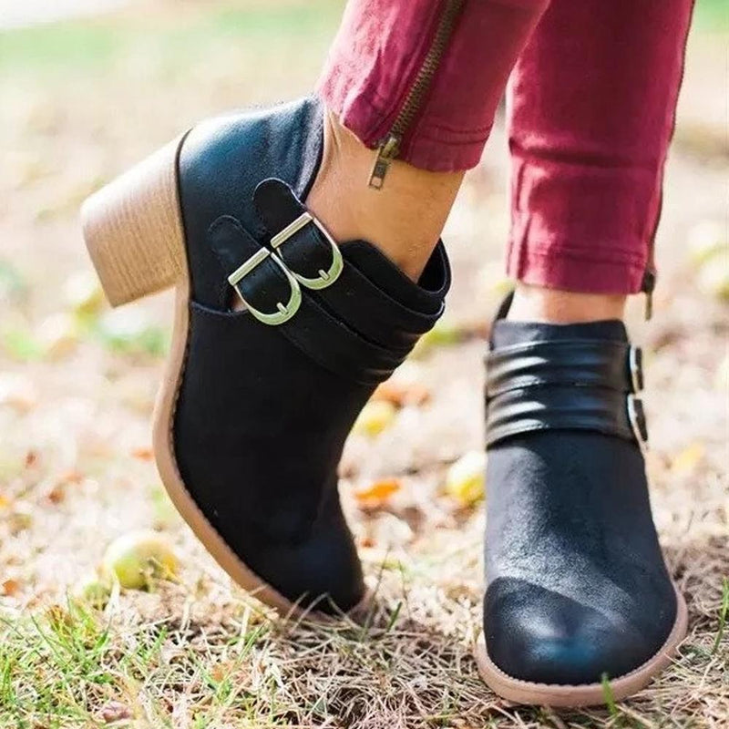 Damen Retro Stiefel mit verstellbarer Schnalle