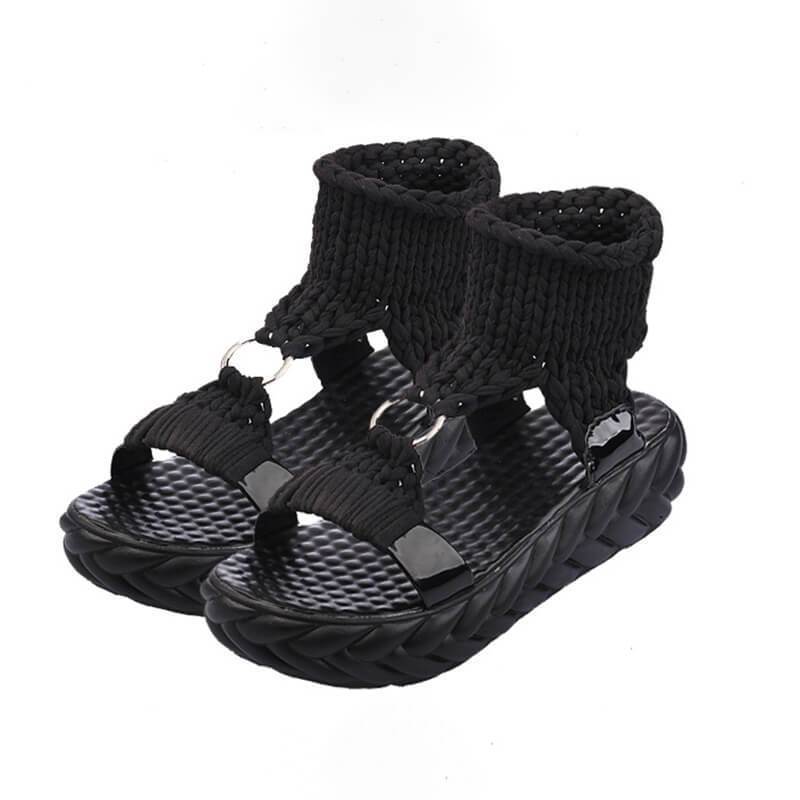 Gewebter Stoff Plateau Dicke Sohle Sandalen