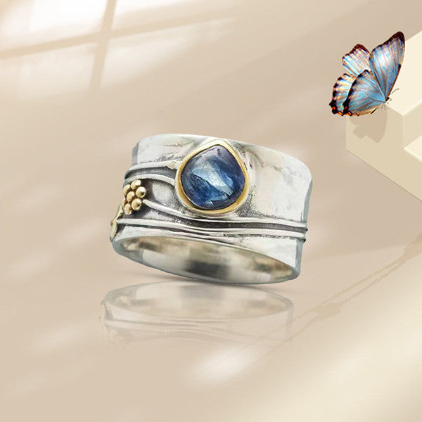 Silber Aquamarin Blatt Ring