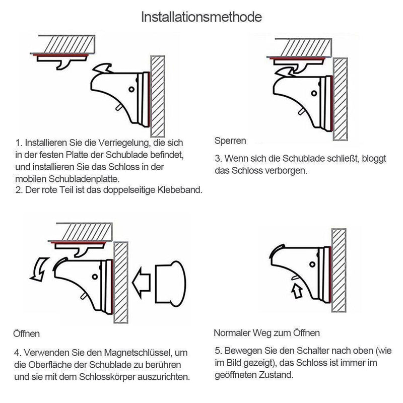 Bequee Magnetische unsichtbare Schrank-und Schubladensicherung, Weiß, 4 Stücke