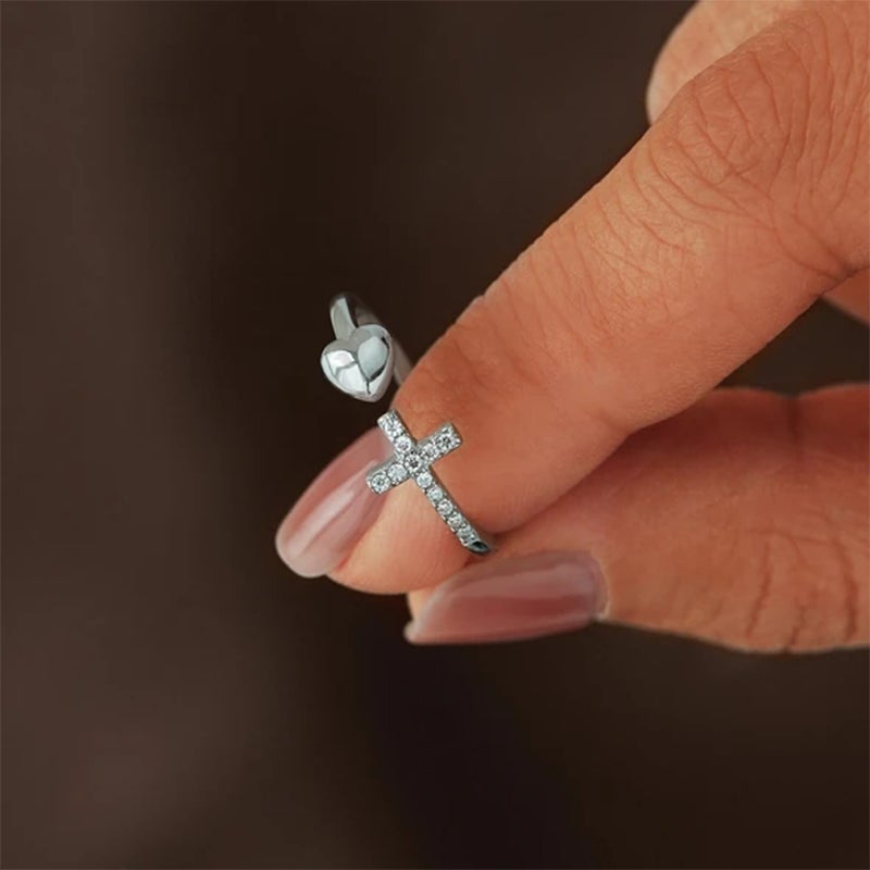 Kreuz & Herz Verstellbarer Ring