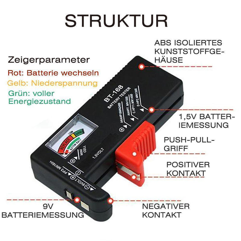 Batterie Aufbewahrungsbox mit universalen Batterie Tester