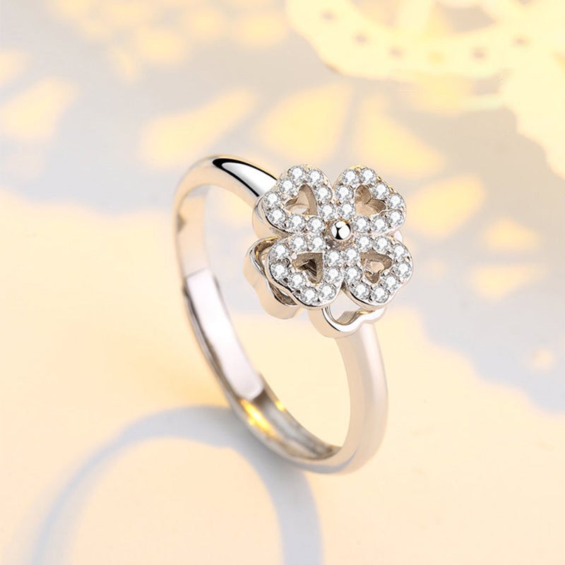 Drehbarer Diamanten Vierblättriger Kleeblatt Ring