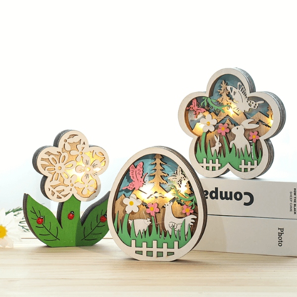 Osterdeko Hase aus Holz mit LED-Licht