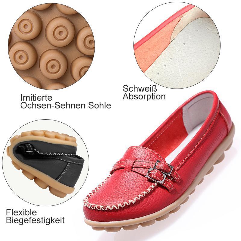 Damen Leder Slip-on Flache Loafer Schuhe