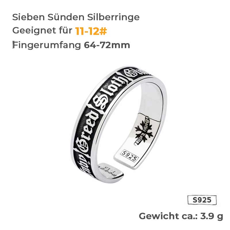 7 Todsünden Offener S925-Sterlingsilberring