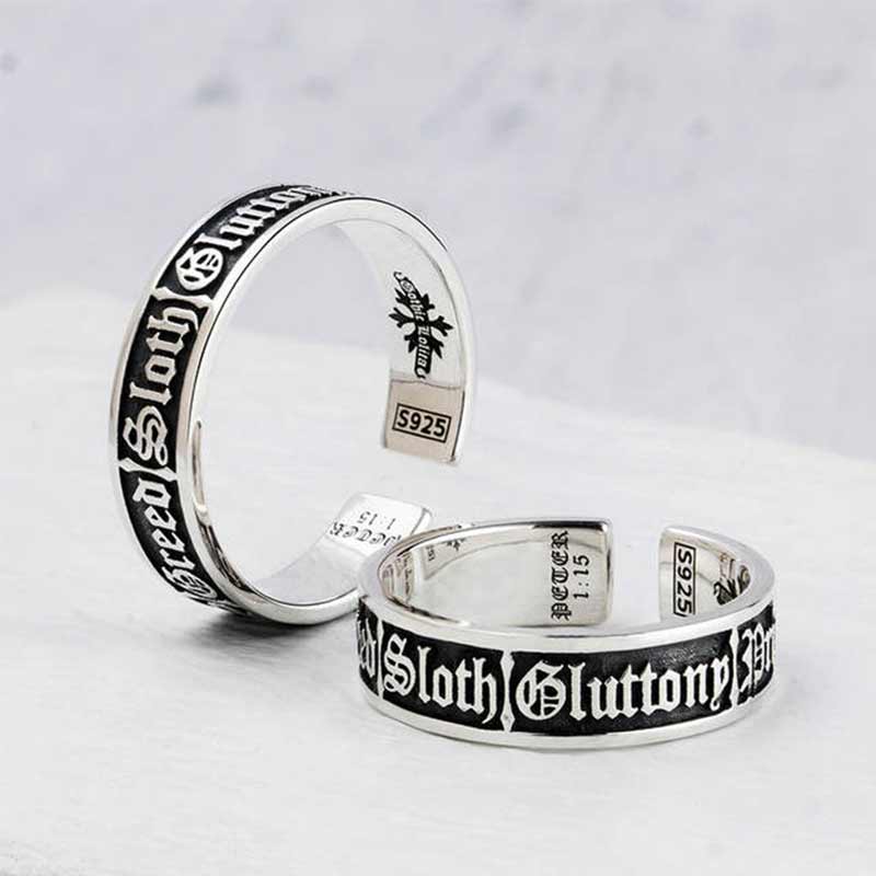 7 Todsünden Offener S925-Sterlingsilberring