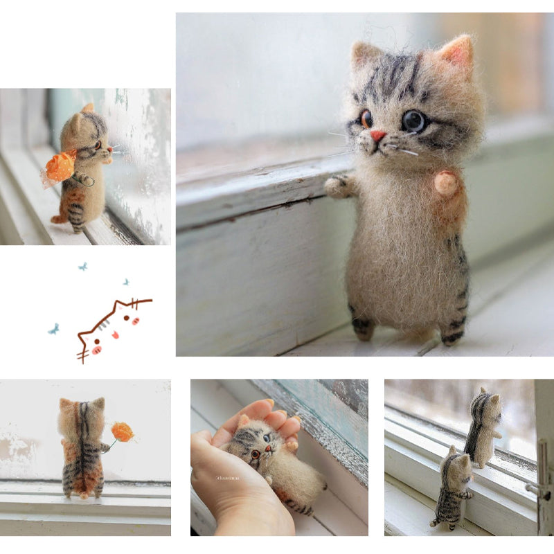 Kreative handgemachte Kätzchenpuppe aus Wollfilz