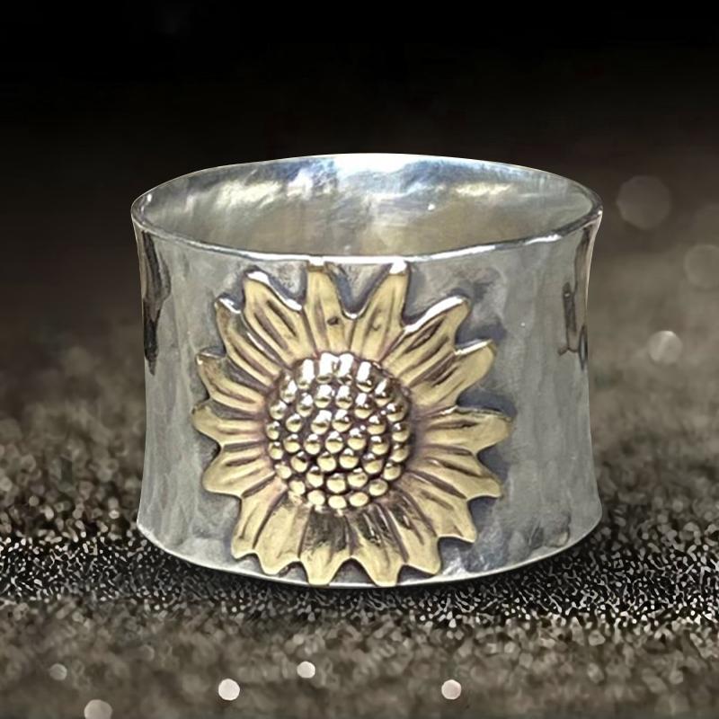 Goldener Sonnenblumen Breitband Ring
