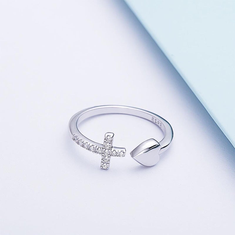Kreuz & Herz Verstellbarer Ring